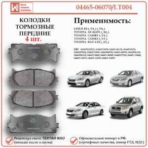 Колодки тормозные передние для Тойота Камри, РАВ 4, Лексус ES, WII AUTO 04465-06070/LT004