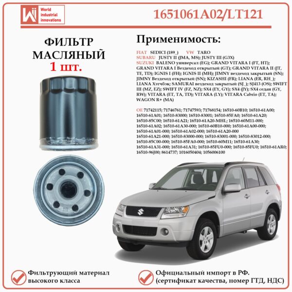 Масляный фильтр, для Субару, Сузуки, Фиат, WII AUTO 1651061A02/LT121